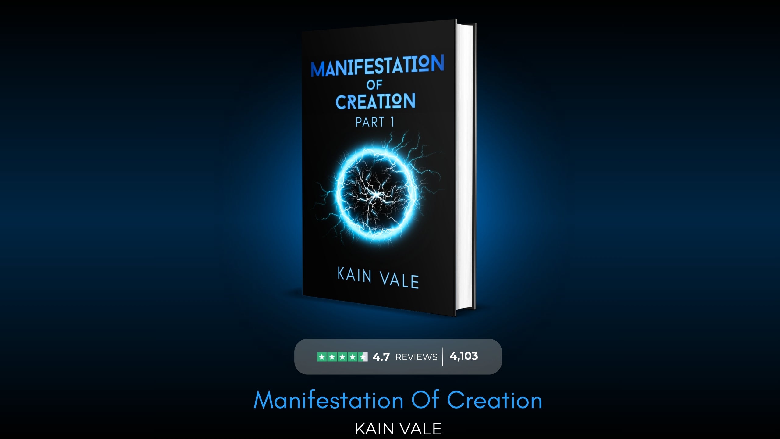Book titled 'Manifestation of Creation' by Kain Vale on a dark background
